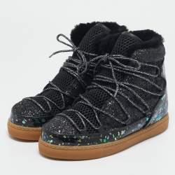 Pre Owned Sophia Webster Black Patent Leather and Glitter Snow Boots Size 39