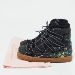 Pre Owned Sophia Webster Black Patent Leather and Glitter Snow Boots Size 39