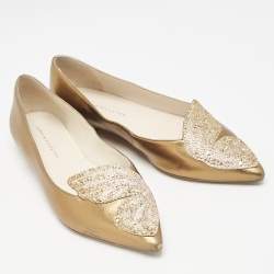 Sophia Webster Gold Leather Bibi Butterfly Ballet Flats Size 36