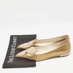 Sophia Webster Gold Leather Bibi Butterfly Ballet Flats Size 36