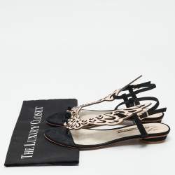 Sophia Webster Metallic/Black Suede and Leather Seraphina Flat Sandals Size 39.5