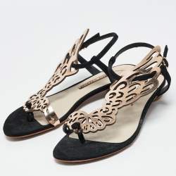 Sophia Webster Metallic/Black Suede and Leather Seraphina Flat Sandals Size 39.5