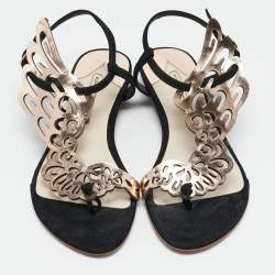 Sophia Webster Metallic/Black Suede and Leather Seraphina Flat Sandals Size 39.5
