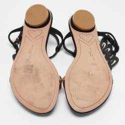 Sophia Webster Metallic/Black Suede and Leather Seraphina Flat Sandals Size 39.5