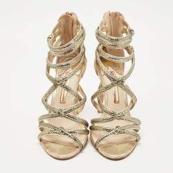 Sophia Webster Gold Glitter and Leather Strappy Sandals Size 38