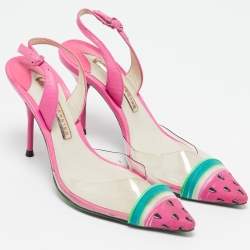 Sophia Webster Pink Leather and PVC Daria Watermelon Slingback Pumps Size 36