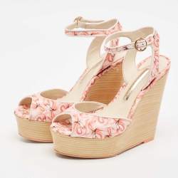 Sophia Webster Multicolor Canvas Lucita Mid Wedge Sandals Size 38