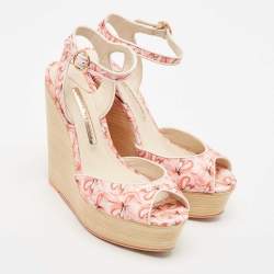 Sophia Webster Multicolor Canvas Lucita Mid Wedge Sandals Size 38