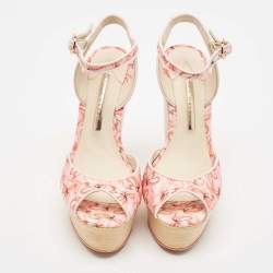 Sophia Webster Multicolor Canvas Lucita Mid Wedge Sandals Size 38