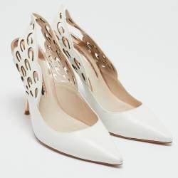 Sophia Webster White Leather Angelo Pointed Toe Slingback Pumps Size 40