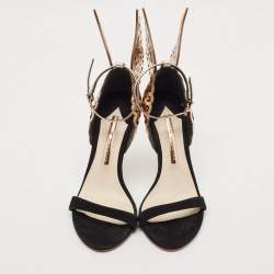 Sophia Webster Black/Rose Gold Suede and Leather Evangeline Open Toe Sandals Size 36.5