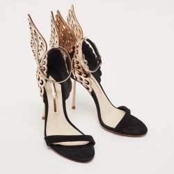Sophia Webster Black/Rose Gold Suede and Leather Evangeline Open Toe Sandals Size 36.5