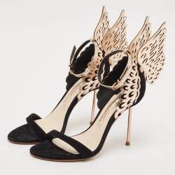 Sophia Webster Black/Rose Gold Suede and Leather Evangeline Open Toe Sandals Size 36.5