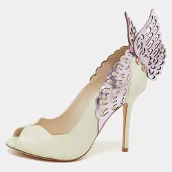 Sophia Webster White/Purple Leather Angelica Lunar Winged Peep Toe Pumps Size 40