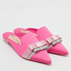Sophia Webster Pink Satin Andie Bow Flat Mules Size 38