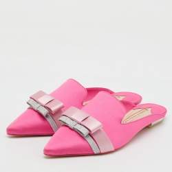 Sophia Webster Pink Satin Andie Bow Flat Mules Size 38