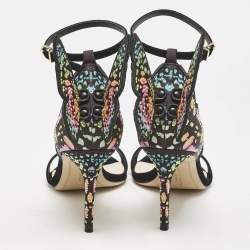 Sophia Webster Multicolor Print Fabric and Suede Embellished Chiara Sandals Size 37.5