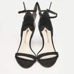 Sophia Webster Multicolor Print Fabric and Suede Embellished Chiara Sandals Size 37.5