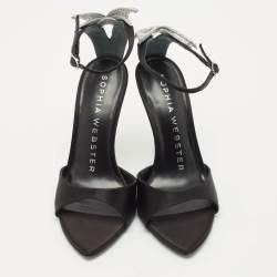 Sophia Webster Black Satin Crystal Embellished Ankle Strap Sandals Size 38