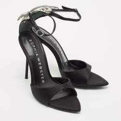 Sophia Webster Black Satin Crystal Embellished Ankle Strap Sandals Size 38