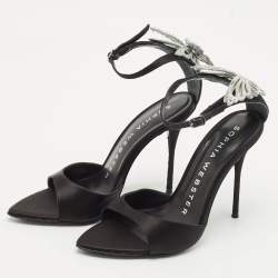 Sophia Webster Black Satin Crystal Embellished Ankle Strap Sandals Size 38