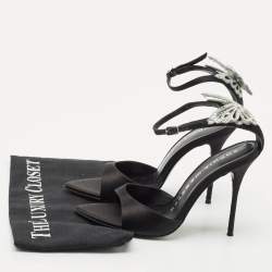 Sophia Webster Black Satin Crystal Embellished Ankle Strap Sandals Size 38