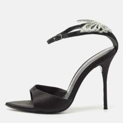 Sophia Webster Black Satin Crystal Embellished Ankle Strap Sandals Size 38
