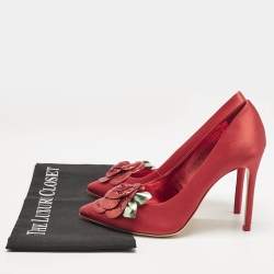 Sophia Webster Red Satin Rosette Pointed Toe Pumps Size 38.5