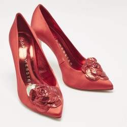 Sophia Webster Red Satin Rosette Pointed Toe Pumps Size 38.5