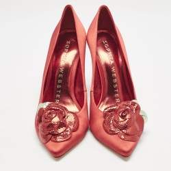 Sophia Webster Red Satin Rosette Pointed Toe Pumps Size 38.5