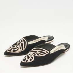 Sophia Webster Black Suede Bibi Butterfly Flat Mules Size 38