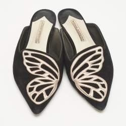 Sophia Webster Black Suede Bibi Butterfly Flat Mules Size 38