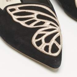 Sophia Webster Black Suede Bibi Butterfly Flat Mules Size 38