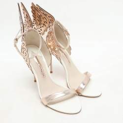 Sophia Webster Metallic Rose Gold/White Leather Evangeline Ankle Strap Sandals Size 37