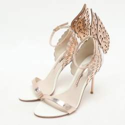 Sophia Webster Metallic Rose Gold/White Leather Evangeline Ankle Strap Sandals Size 37