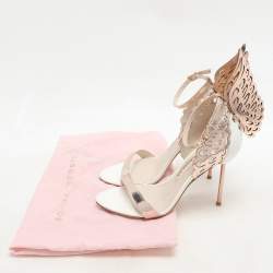 Sophia Webster Metallic Rose Gold/White Leather Evangeline Ankle Strap Sandals Size 37