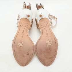 Sophia Webster Metallic Rose Gold/White Leather Evangeline Ankle Strap Sandals Size 37