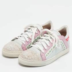 Sophia Webster Multicolor Leather and Glitter Low Top Riko Sneakers Size 39