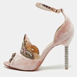Sophia Webster Pink Velvet Crystal Embellished Royalty Sandals Size 40