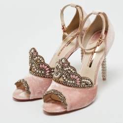 Pre Owned Sophia Webster Pink Velvet Crystal Embellished Royalty Sandals Size 40