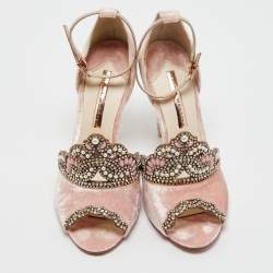 Pre Owned Sophia Webster Pink Velvet Crystal Embellished Royalty Sandals Size 40