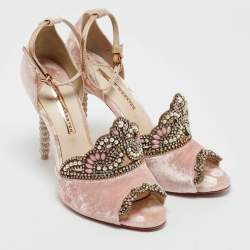 Pre Owned Sophia Webster Pink Velvet Crystal Embellished Royalty Sandals Size 40