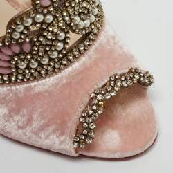 Pre Owned Sophia Webster Pink Velvet Crystal Embellished Royalty Sandals Size 40