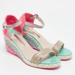 Sophia Webster Multicolor Fabric and Leather Lucita Wedge Sandals Size 41.5