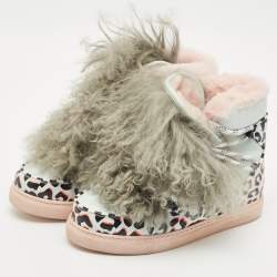 Sophia Webster Multicolor Fur and Leather Ankle Length Boots Size 37.5