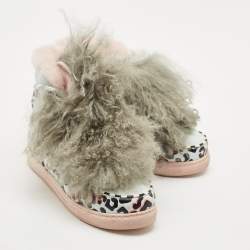 Sophia Webster Multicolor Fur and Leather Ankle Length Boots Size 37.5