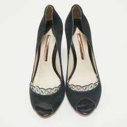 Pre Owned Sophia Webster Black Suede Scalloped Peep Toe Pumps Size 38