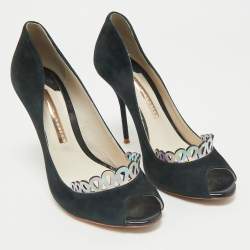 Pre Owned Sophia Webster Black Suede Scalloped Peep Toe Pumps Size 38