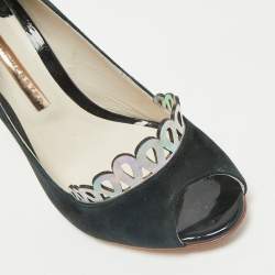 Pre Owned Sophia Webster Black Suede Scalloped Peep Toe Pumps Size 38