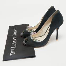 Pre Owned Sophia Webster Black Suede Scalloped Peep Toe Pumps Size 38